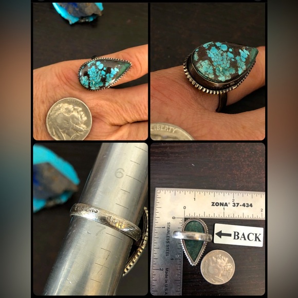 Old Arizona Turquoise Blue Web Sterling Silver Arrow Snake Ring, Size 6.75 - Picture 6 of 9